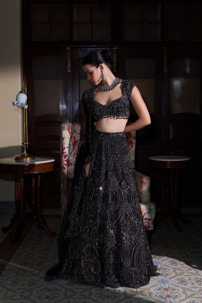 Armour Lehenga Set- Black