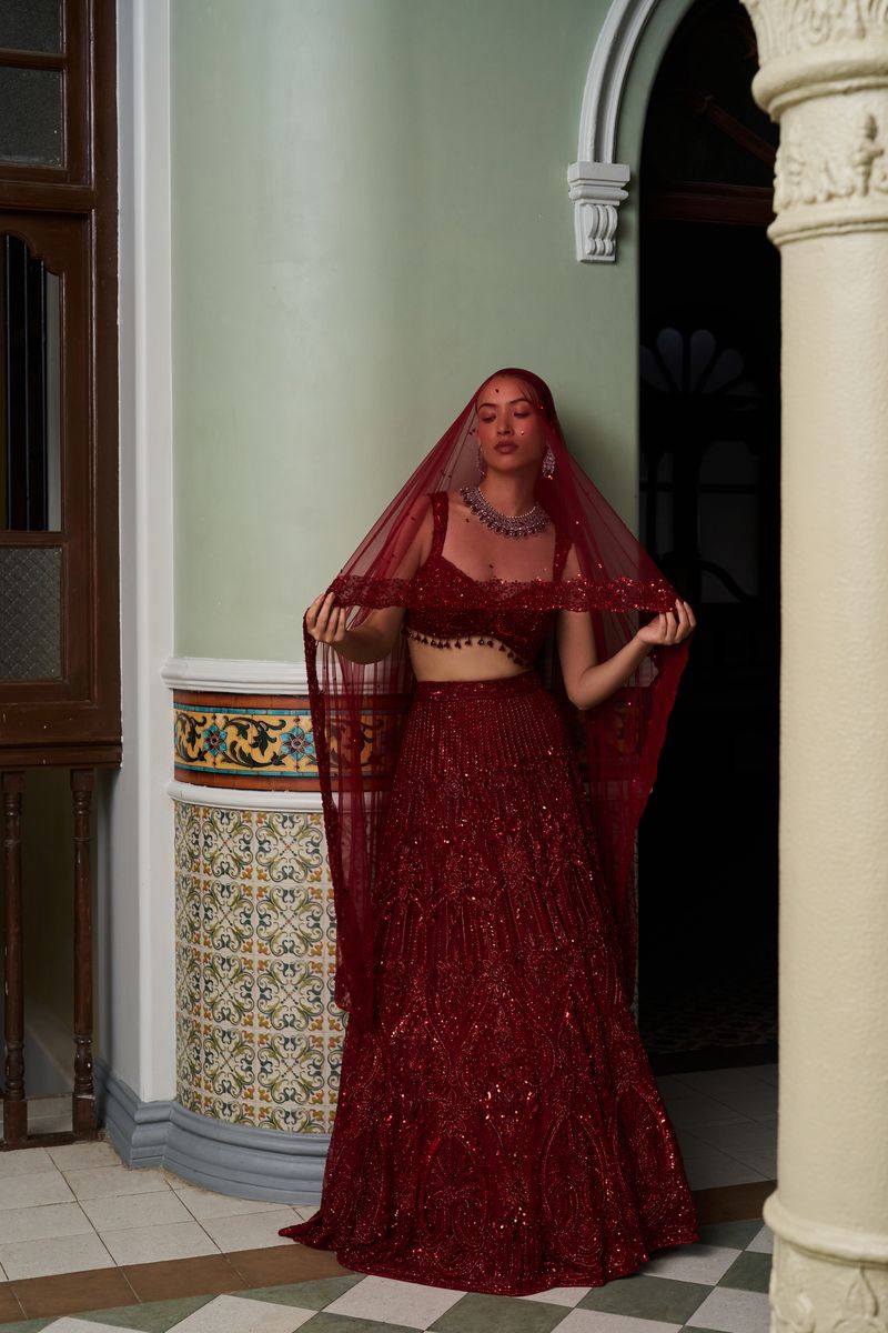Armour Lehenga Set - Maroon