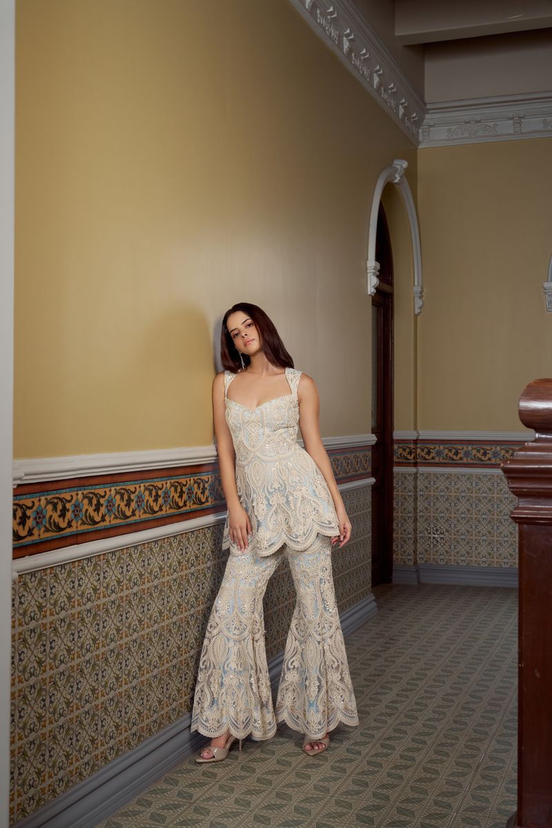 Interlace Peplum Kurta and Sharara Set
